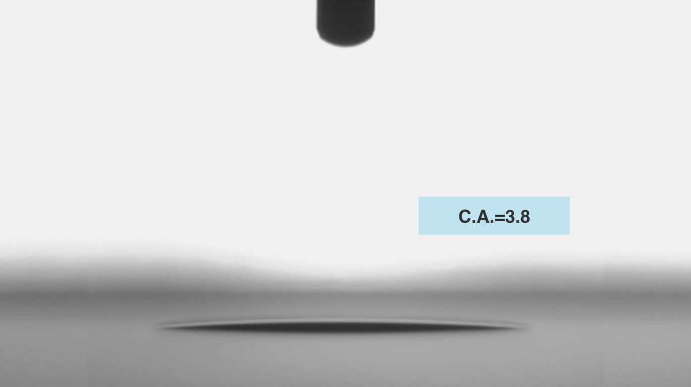 Contact angle demonstrating superhydrophilicity