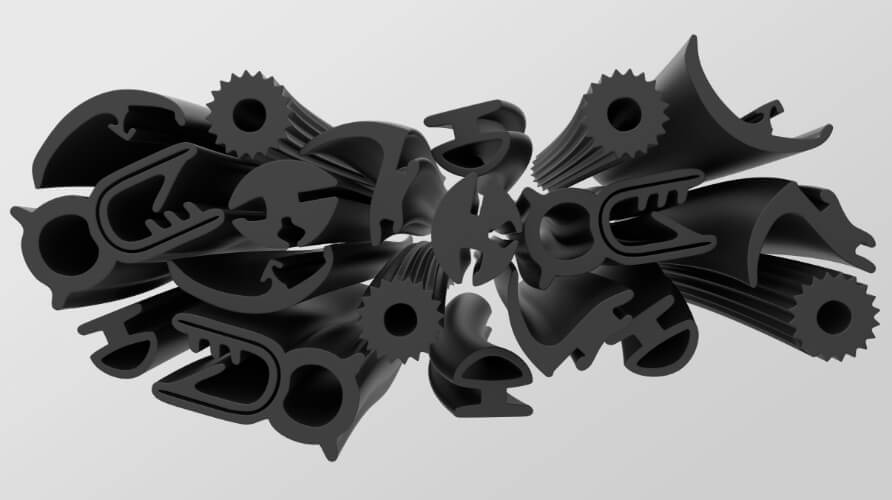 Improved durability/productivity of extruded rubber molded products for automotive applications
