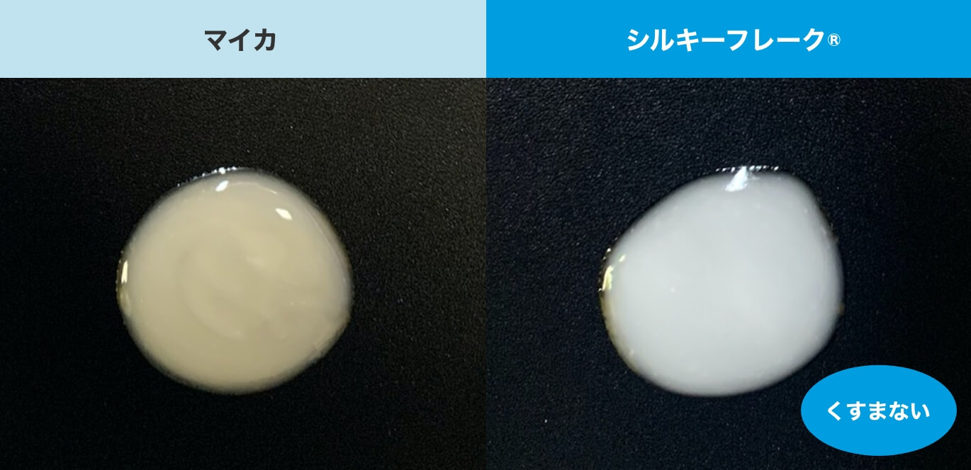 皮脂に付けたときの変色(評価法:人工皮脂と粉末を混合し、黒地に塗布)